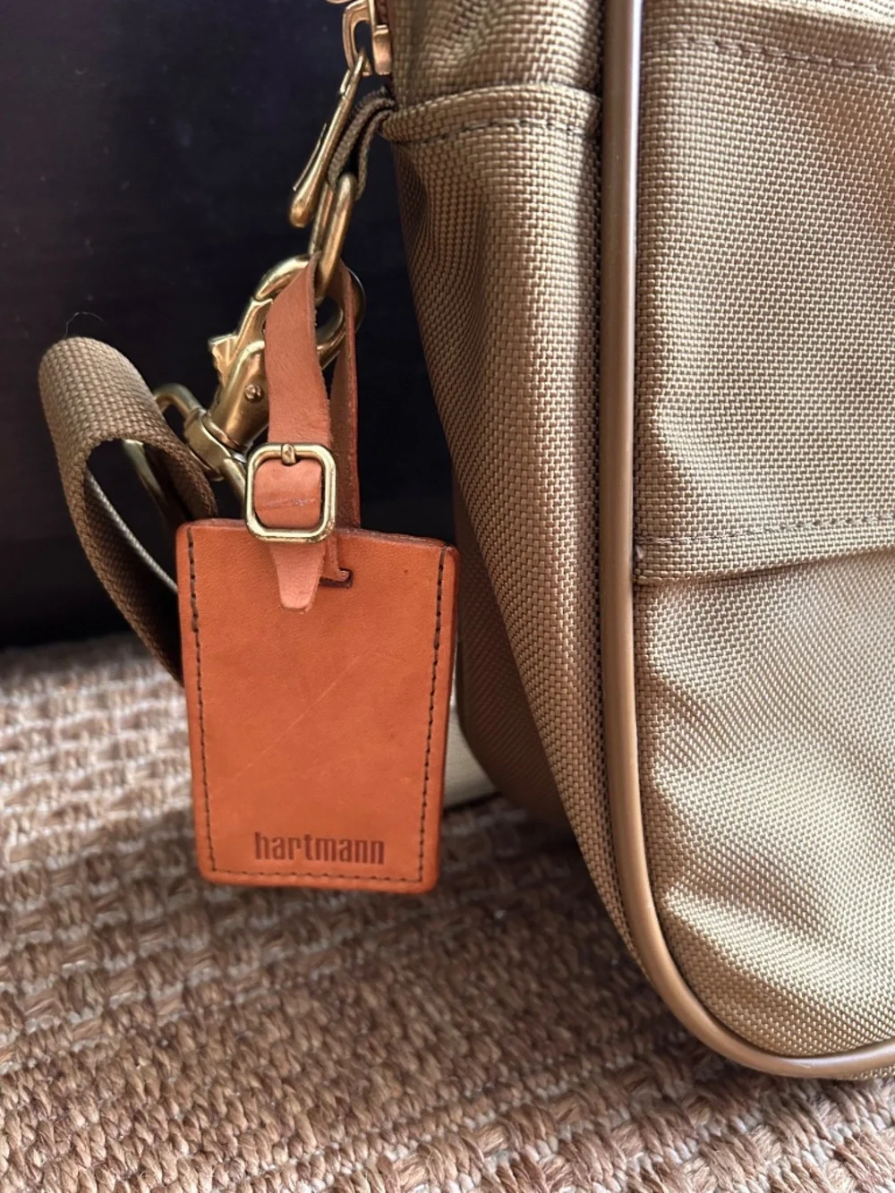 Hartmann EUC sage green ballistic nylon tan leather commuter bag briefcase 16 in